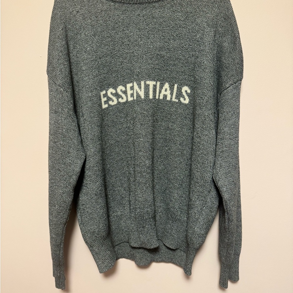 Fear of God ESSENTIALS Gray Crewneck Sweater with Cream Logo